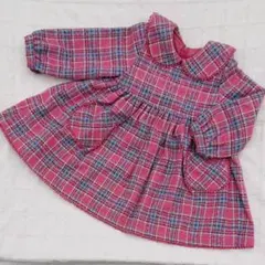 100　シャーリーテンプル　ピンク系チェックのワンピース