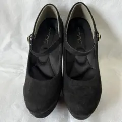 黒 スエード ストラップ付き ハイヒール