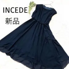 【新品未使用タグ付き】INCEDEネイビー ノースリーブ フレアワンピース　M