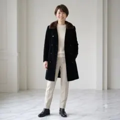 【極美品】BILL BLASS カシミヤ混 2連ボタン ロングコート 黒 8のサムネイル