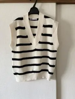 ZARA ストライプ ノースリーブニットベスト ボーダー