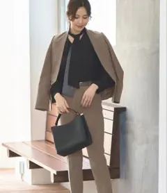 RUIRUE BOUTIQUE 洗える パンツスーツ ブラウン テーパード M