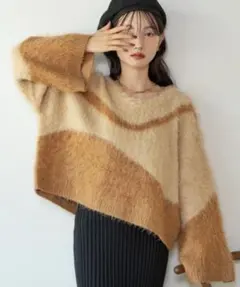 新品タグ付き hinari ヒナリ ニュアンスシャギーニット キャメル