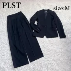PLST プラステ ノーカラー パンツ スーツ ブラック 黒 無地 M 洗える