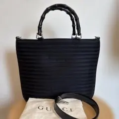 GUCCI ブラック ナイロン×レザー　ブラックバンブー　ハンドバッグ