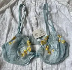 【新品インポート】VALERY 水色 花刺繍 可憐なブラジャー