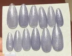 ハンドメイド　ネイルチップ　マグネット　ジェルネイル　パープルブルー　アーモンド