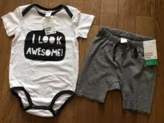 モノクロ上下セットH&M新品未使用タグ付き半袖ロンパースボーダーハーフパンツ90