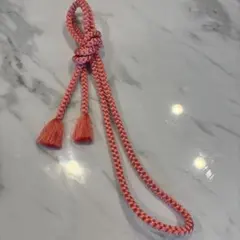 ピンク 編み込み 帯締め 房付き