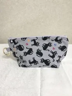 黒猫プリントファスナーポーチ
