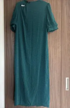 ダークグリーン 半袖ロングシャツワンピース Lサイズ
