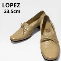 日本製 ベージュパンプス 23.5cm 太ヒール5cm リボン カジュアル