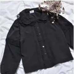 VOLCAN & APHRODITE ふんわり袖 チュールフリルブラウス 黒