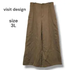 visit design　ワイドパンツ　3L　ブラウン　ヘリンボーン織り　古着