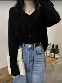 SHEIN Vネック 長袖 Vニットカーディガントップス S