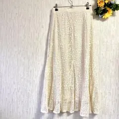 アースミュージックアンドエコロジーアイボリー レース フレア ロングスカート F