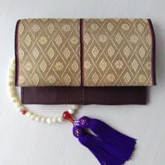 畳縁ツートンカラー数珠入れ念珠入れ（金菱形＋茶色）