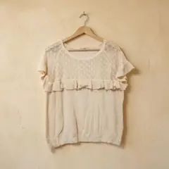 mystic ミスティック フリル レース ニット カットソー 半袖 麻混 Fのサムネイル