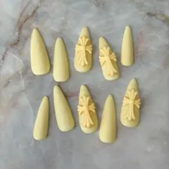 【サイズオーダー】クロムネイル　ワンカラーネイル　ロングネイル　バターイエロー