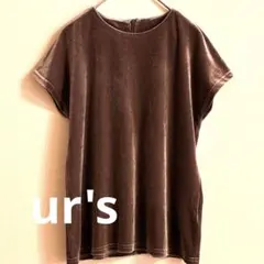 美品【ur's】ベロア フレンチスリーブカットソー くすみパープル バックジップのサムネイル