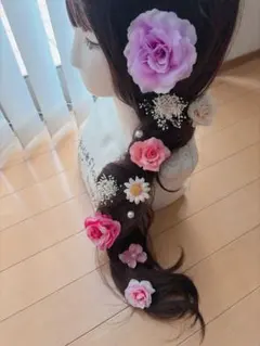 ラプンツェル髪飾り♡Uピン仕上げ 紫♡ピンク