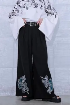 【新品・タグ付き】EllnoLoset 花柄刺繍 ワイドパンツ M 男女