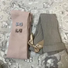 リボン付きベビータイツ（ピンク・グレー2点セット）　90cm