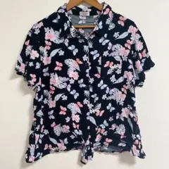 J FOR JUSTIFY 花柄＆蝶柄シャツ 3Xサイズ ブラック ピンク