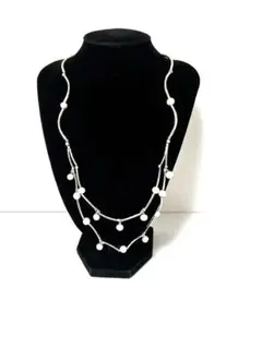 エレガントなシルバー カラー パール ロングネックレス 匿名発送