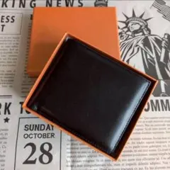 財布 二つ折り 黒 折り財布 薄型 メンズ ギフト レザー プレゼント カード