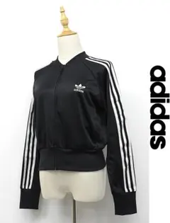 D559/adidas ショートトラックジャケット トレフォイル 裏起毛 L 黒
