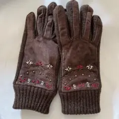 ANNA SUI 手袋 ブラウン 刺繍 미사용 품목 상태좋음 皮革品 お値下げ