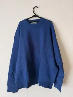ZARA 青 クルーネック ニットセーター XL