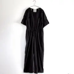 BEARDSLEY バテンレース モチーフ オールインワン　ブラック　リネン混のサムネイル