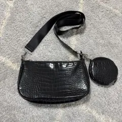 黒 クロコダイル風 ショルダーバッグ