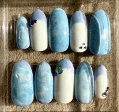 青と白のマーブルネイルチップ 10個セット