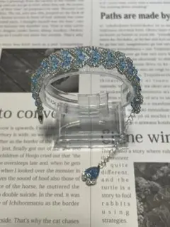 ガラスビーズ　ハートブレスレット　B07 ライトブルー　　シルバー