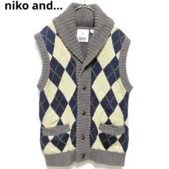 ニコアンド アーガイル柄ベスト リネン コットン L 大人カジュアル グレー