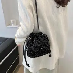 ショルダーバッグ 巾着 財布 ポーチ ブラック 可愛い 着物 お出かけ 人気