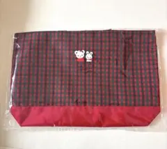 新品未使用　ファミリア 横型バック トートバッグ レッスンバッグ　赤系チェック