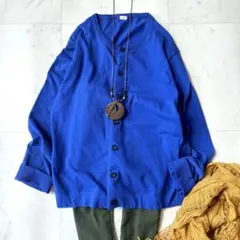 極美品 45R 近年 アイスコットンのカーディガン 洗える ロイヤルブルーR刺繍