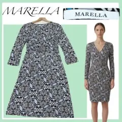 ✨美品✨MARELLA 洗練ジオメトリック柄ワンピース ウエストビジュー装飾付Mのサムネイル