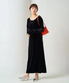 FREAK'S STORE ベロア バレエネック ロング ワンピース　ブラック