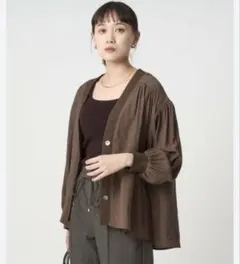 グリーンレーベルリラクシング トップス カーディガン ブラウス ブラウン　シアー