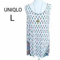 ★美品【L】ユニクロ ペイズリー柄　ノースリーブタンクトップ　チュニックTシャツ