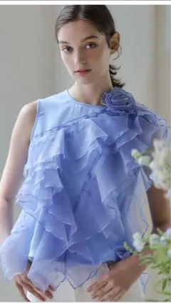 RIU Rose organdy frill tops ブルー