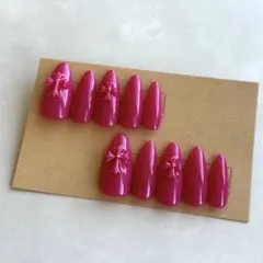 即購入OK リボン ピンクネイルチップ ワンカラー y2k
