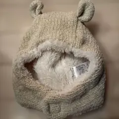 耳付きクリーム色ニット帽　プティマイン