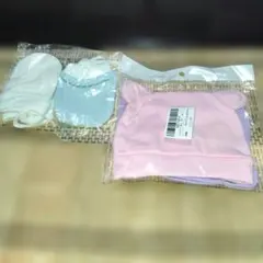 ベビーミトン2ケ　白、ブルー ベビー帽子2ケ　紫、ピンク 新品未使用　新生児