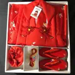 【新品】七五三 お祝い着4点セット 赤色 ウサギ柄 ポリエステル 値下げしました